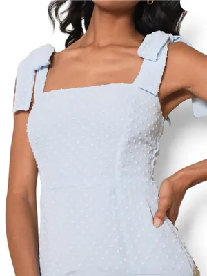 NWOT Lulus Bimini Powder Blue Dot Tie-Strap Midi Dress M thumbnail 5