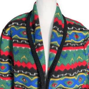 Vintage Southwestern Fleece Cardigan Jacket Colorful Concho Buttons Medium Boho thumbnail 3