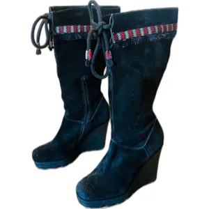 Diane Von Furstenberg Women Jimson Suede Wedge Boho Tribal Fringe Boots‎ Size 7 thumbnail 2