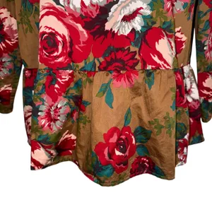 BROOKS BROTHERS Red Fleece Floral Peplum Cotton Blouse 3/4" Sleeves EUC‎ Size 6 thumbnail 5
