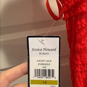 Jessica Howard Red Lace Flutter Sleeve Dress Size 14 NWT Cocktail Wedding‎ thumbnail 9
