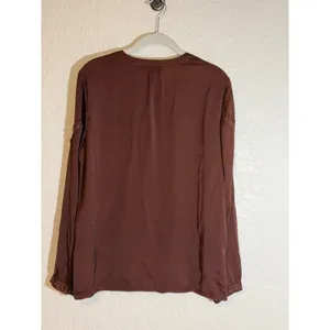 Goldray Studded V-Neck Blouse Brown M Womens Long Sleeve Satin Top NEW thumbnail 8