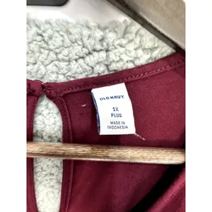 Old Navy Jumpsuit 1X Plus Burgundy Embroidered‎ Sleeveless Wide Leg Boho Chic thumbnail 2