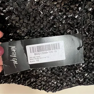 NWT Nasty Gal Black Sequin Square Neck Crop Top Eras Tour Spaghetti Strap Size 6 thumbnail 6
