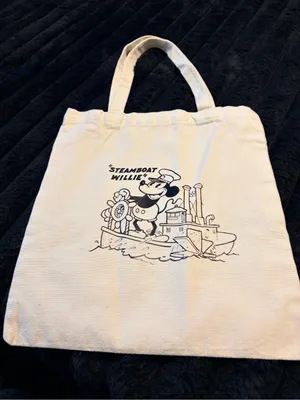 Canvas Tote Bag with Steamboat Willie Print - White thumbnail 1