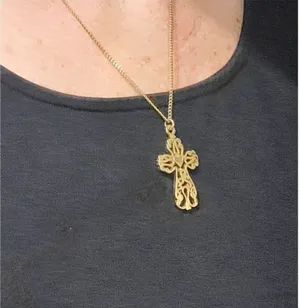 Gold Tone Cross and Chain Necklace thumbnail 1