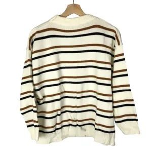 Boutique White‎ & Brown Stripe Crewneck Pullover Sweater M thumbnail 3
