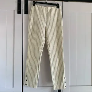 Rag & Bone Ankle Pants Womens 4 Cream Pinstripe Slim Crop Button Hem thumbnail 2