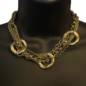 VCLM gold tone multi strand hammered links collar necklace thumbnail 1