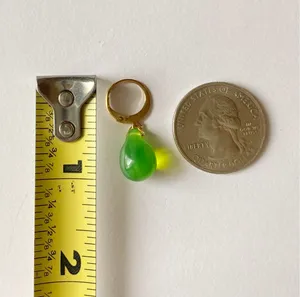 Handmade green opal teardrop Czech glass simple minimalist earrings💚 thumbnail 7