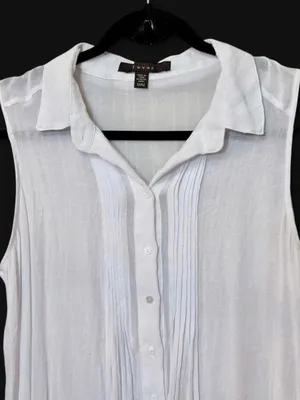 Fever White Sleeveless Collared Button Up Blouse with Pleated Front Sz M thumbnail 11