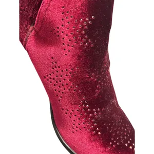 Yoki Catalina Burgundy Velvet Star Perforated Ankle Booties Funky Bold Size 9 thumbnail 11