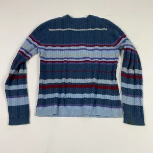 Valerie Stevens Sweater Womens Medium Blue Striped Cable Knit V Neck‎ Cotton thumbnail 8