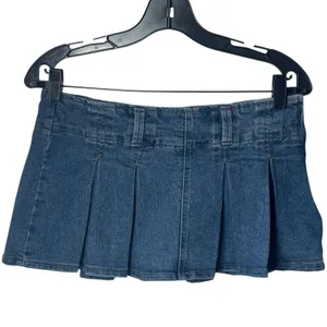 Y2K Almost Famous‎ Micro Mini Denim Pleated Skort Low Rise Grunge Skater S thumbnail 2