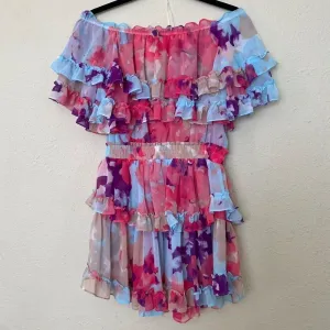 MISA Los Angeles Isella‎ Ruffled Floral Mini Dress pink blue size M thumbnail 6