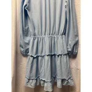 Women's Baby Blue Tiered Mini Dress Tie Front Balloon Long‎ Sleeve L thumbnail 8