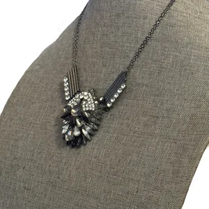 Gunmetal Silver Rhinestone Statement Necklace thumbnail 2