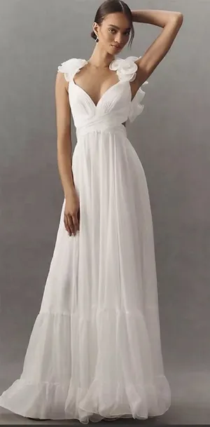 Mac Duggal 67911 Ruffled Tiered Cut Out Chiffon Gown Dress White 6 thumbnail 1