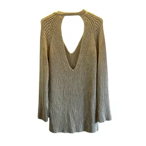 Free People midi back cutout heavy knit sweater cream tan Small cozy fall thumbnail 3
