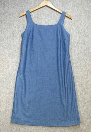 Gap Blue Denim Shift Dress Womens 4 Square Neck Sleeveless‎ Mini Cotton Coastal thumbnail 1