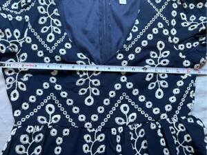 Mi Ami Navy White Embroidered Cotton Mini Dress Size M thumbnail 4