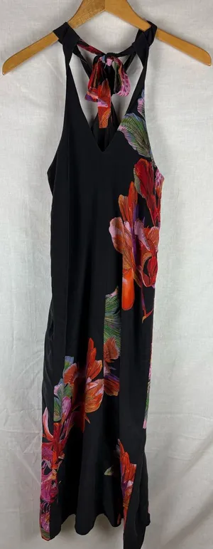Anthropologie Maeve Cayman Silk Halter Maxi Dress Size S thumbnail 1