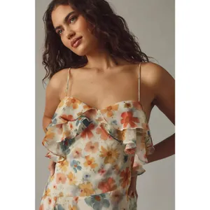 Anthropologie Sleeveless Asymmetric Ruffled Midi Dress Size Small Chiffon Fairy thumbnail 8