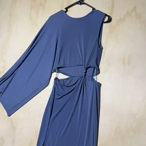 ZARA Women's Medium Blue Asymmetric One Sleeve Cutout Maxi Dress Knot Evening thumbnail 2