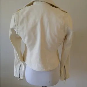 True Religion Off-White Leather Jacket lamb skin thumbnail 3