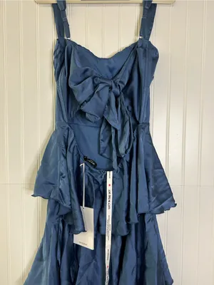 Lucy in the Sky Satin Ruffle Maxi Dress in Slate Blue Size Large thumbnail 7
