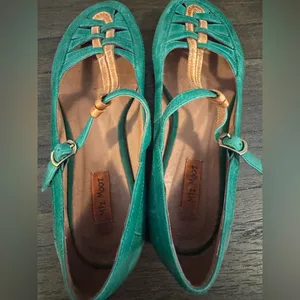 Miz Mooz Teal and Tan Mary Jane Flats thumbnail 2