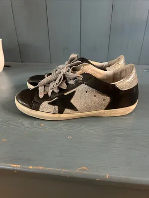 Golden Goose Black Leather Sneakers with Silver Glitter Panels | Size 37 US 7 thumbnail 3
