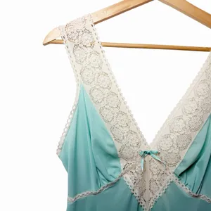 VTG Vanity Fair Nightgown 36 Aqua Blue Lace Maxi Dress 60s 70s USA Nylon thumbnail 7