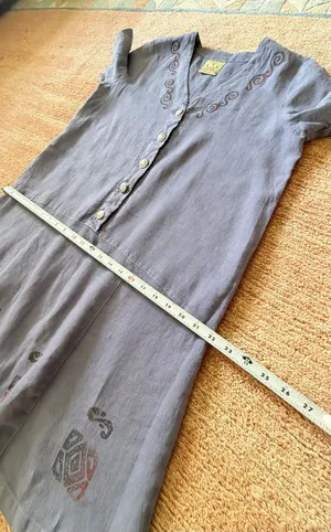 Vintage Blue Cactus Linen Dress Made USA Southwest Print Button Front thumbnail 6