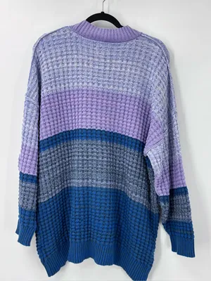 BDG Lavender and Blue Colorblock Waffle Crewneck Sweater thumbnail 6