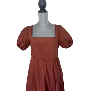 ASTR the Label Poplin Puff Sleeve Tiered Midi Dress L Square Neck Rust Cottage thumbnail 3