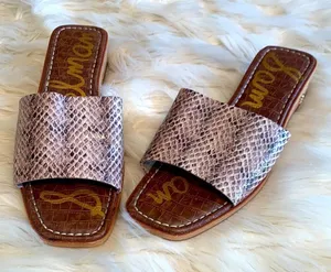 SAM EDELMAN Beige Snakeskin Valery Square Toe Wedge Slip On Slides Sandals 8 M thumbnail 1