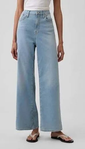 Gap 32 14 Jeans High Rise Wide Leg Sweatpant Light Wash Grunge Punk Festival thumbnail 1