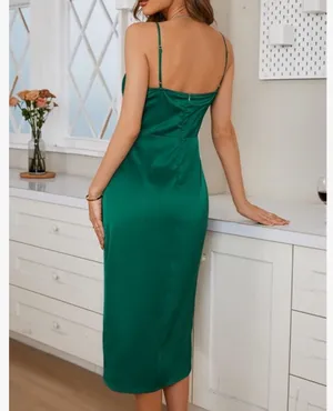 Green Satin dress thumbnail 2