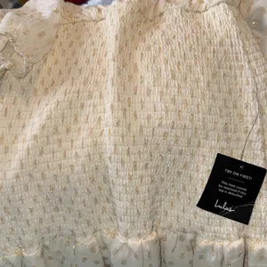 Lulus gold shimmer dot ruffle mini dress NWT size‎ small thumbnail 3