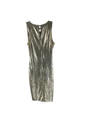 Rachel Rachel Roy Metallic Gold Sleeveless Faux Wrap Surplice Neckline Dress M thumbnail 2
