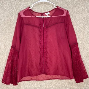 Imperfect sheer crochet bell sleeve top raised flowers feminine whimsygoth large thumbnail 1