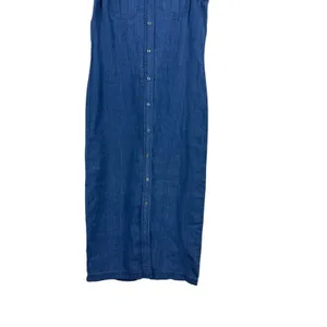 90s Ralph Lauren 100% Linen Shirt Dress Womens PS Blue Sleeveless Button Midi thumbnail 5