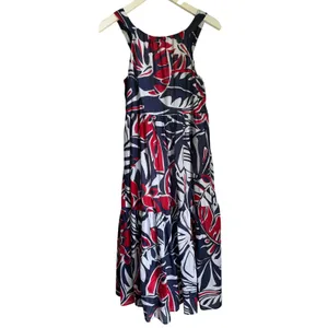 Talbots Petite Cotton Tropical Midi Dress Navy Red White Size Petite Small thumbnail 9