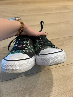 Converse Black Low Top Jungle Safari Leaf Print Sneaker Size Men’s 7/Women’s 9 thumbnail 5