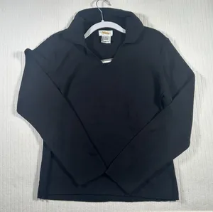 Talbots Women Large Black Sweater Ribbed Collared V-Neck Knit Pullover Top thumbnail 1