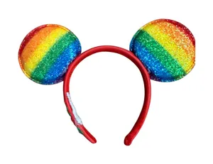 Disney Parks Mickey Mouse Pride Rainbow Glitter Love Ears Headband Red Accessory thumbnail 1