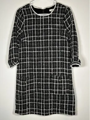 Gilli Shift‎ Dress Black White Plaid Tweed Minimalist Preppy Quiet Luxury Small thumbnail 1