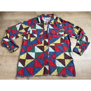 NWT Womens Buckle Exclusive Geo Patchwork Boyfriend Shirt GILDED‎ INTENT size M thumbnail 2