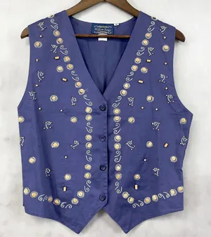 Vtg Willow Ridge Vest Women Medium Purple Embroidered Beaded Cotton Boho‎ Indie thumbnail 1